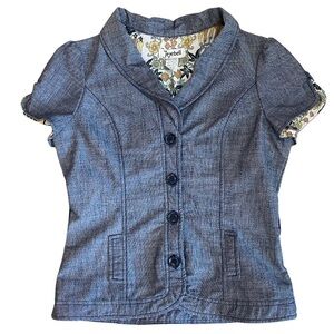 Jezebell Short Sleeve Tie Back Button Down Shirt, Women’s Size Medium